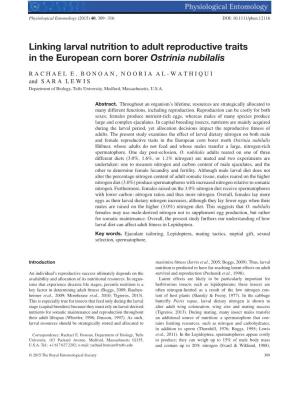 Linking Larval Nutrition to Adult Reproductive Traits in the European Corn Borer Ostrinia Nubilalis