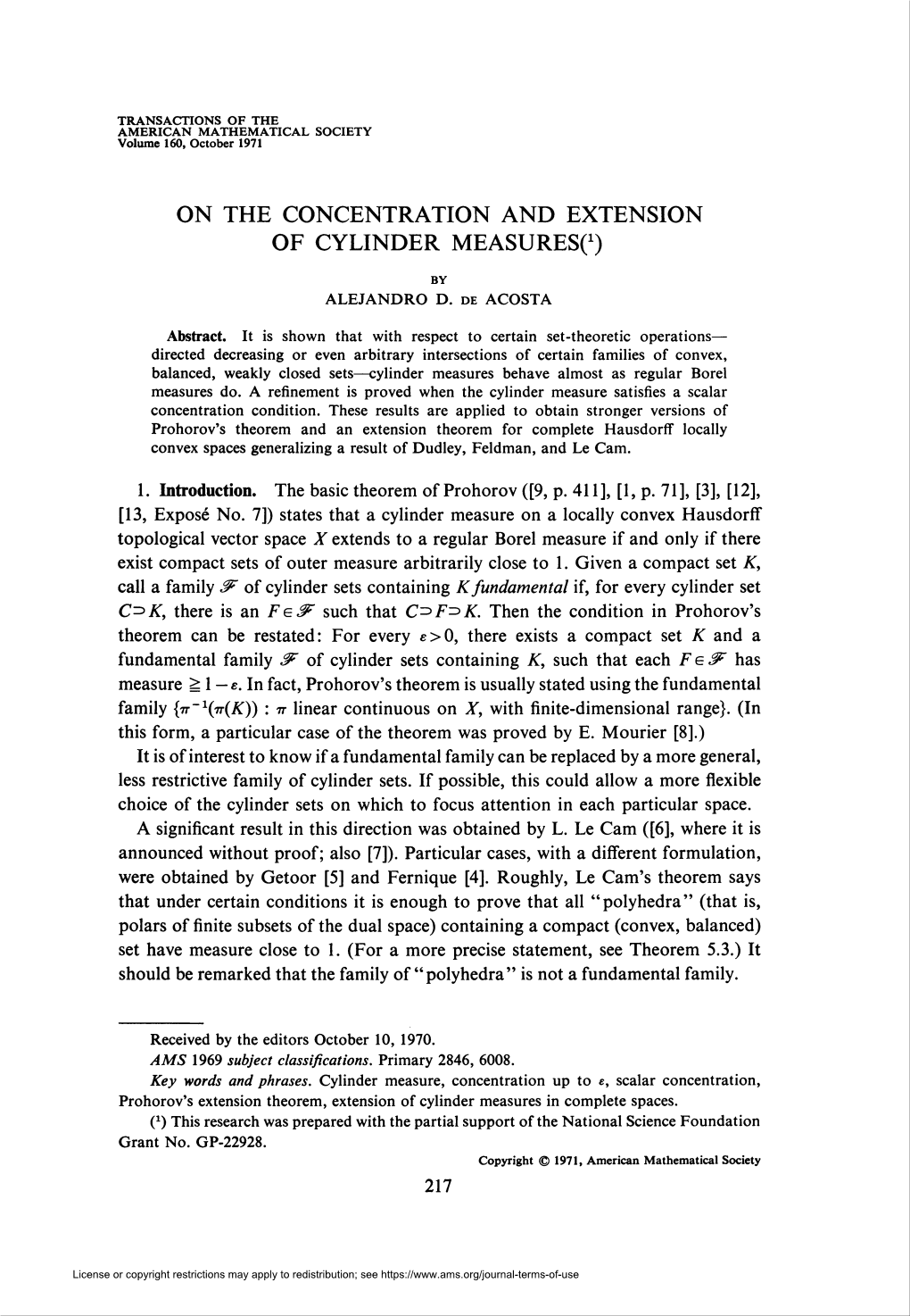 On the Concentration and Extension of Cylinder Measureso