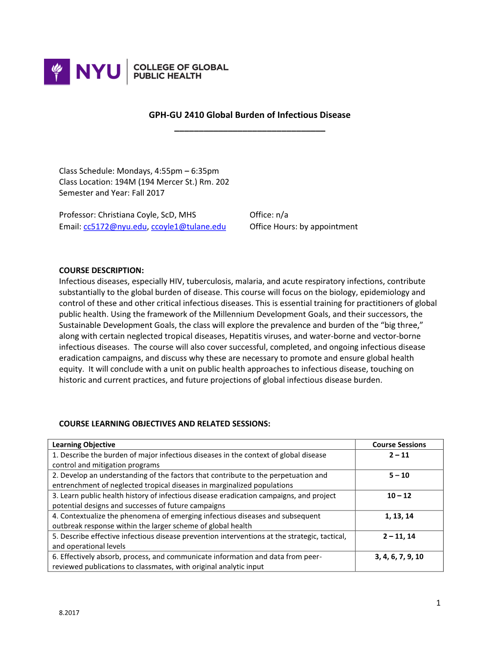 GPH-GU 2410 Global Burden of Infectious Disease ______