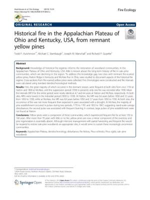 Historical Fire in the Appalachian Plateau of Ohio and Kentucky, USA, from Remnant Yellow Pines Todd F