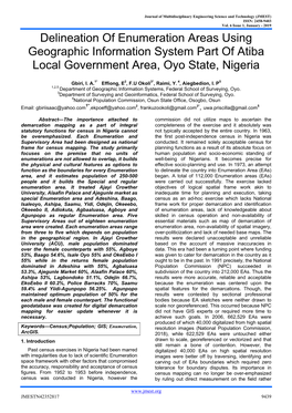 Delineation of Enumeration Areas Using Geographic Information System Part of Atiba Local Government Area, Oyo State, Nigeria