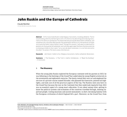 John Ruskin and the Europe of Cathedrals Claude Reichler Université De Lausanne, Suisse