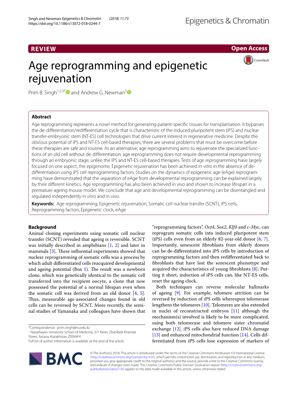 Age Reprogramming and Epigenetic Rejuvenation Prim B