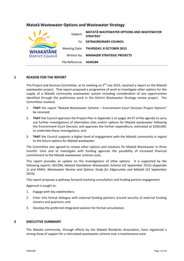 Matatā Wastewater Options and Wastewater Strategy