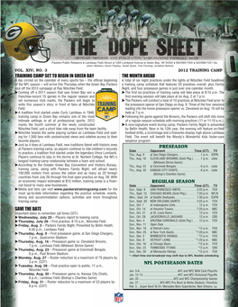 Packers 2012 Training Camp Dope Sheet.Indd