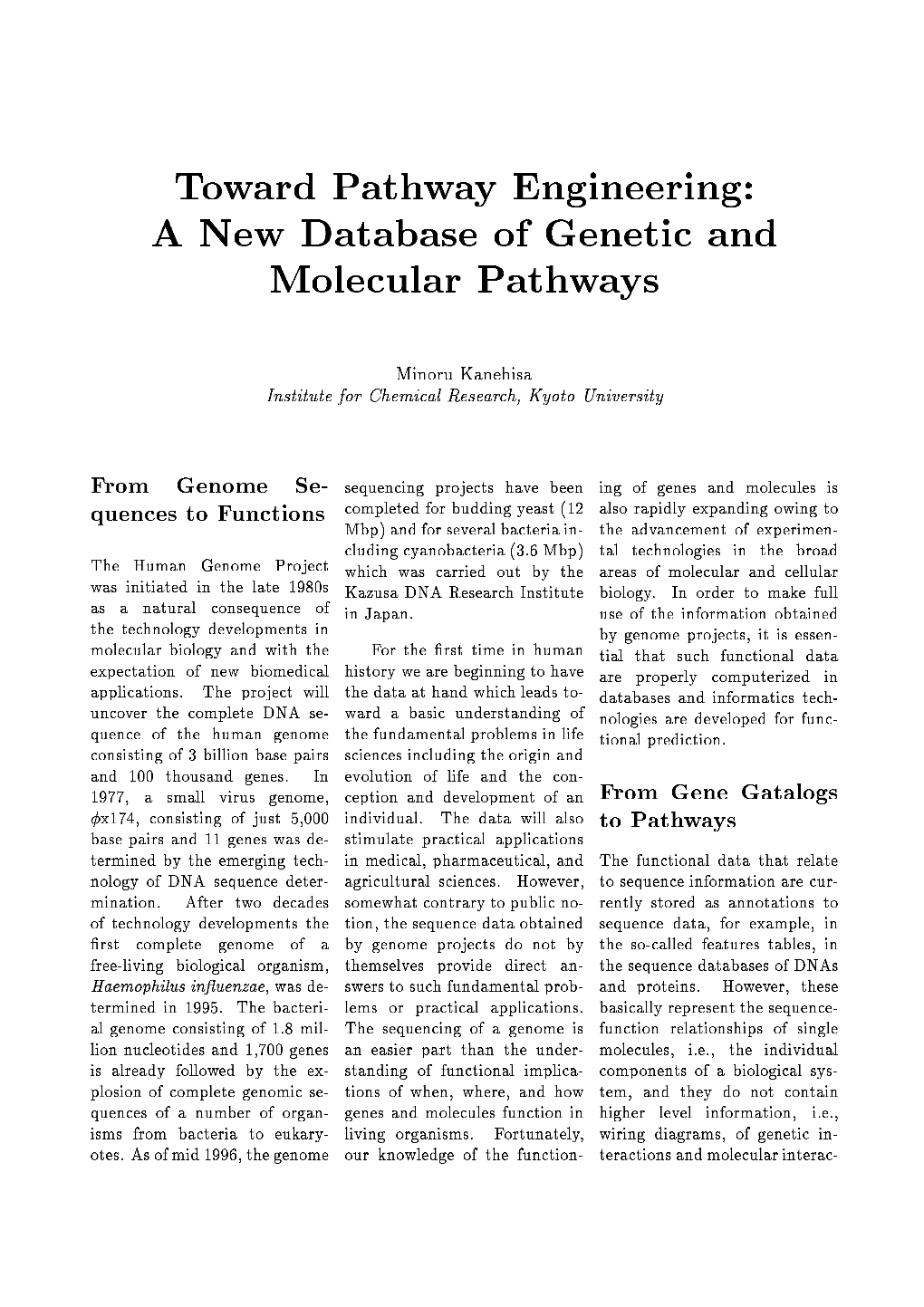 Toward Pathway Engineering: a New Database of Genetic and Molecular