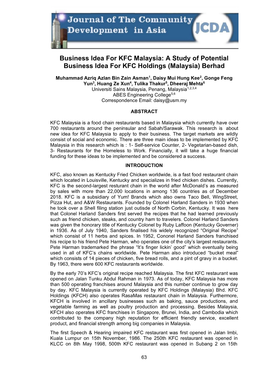 A Study of Potential Business Idea for KFC Holdings (Malaysia) Berhad