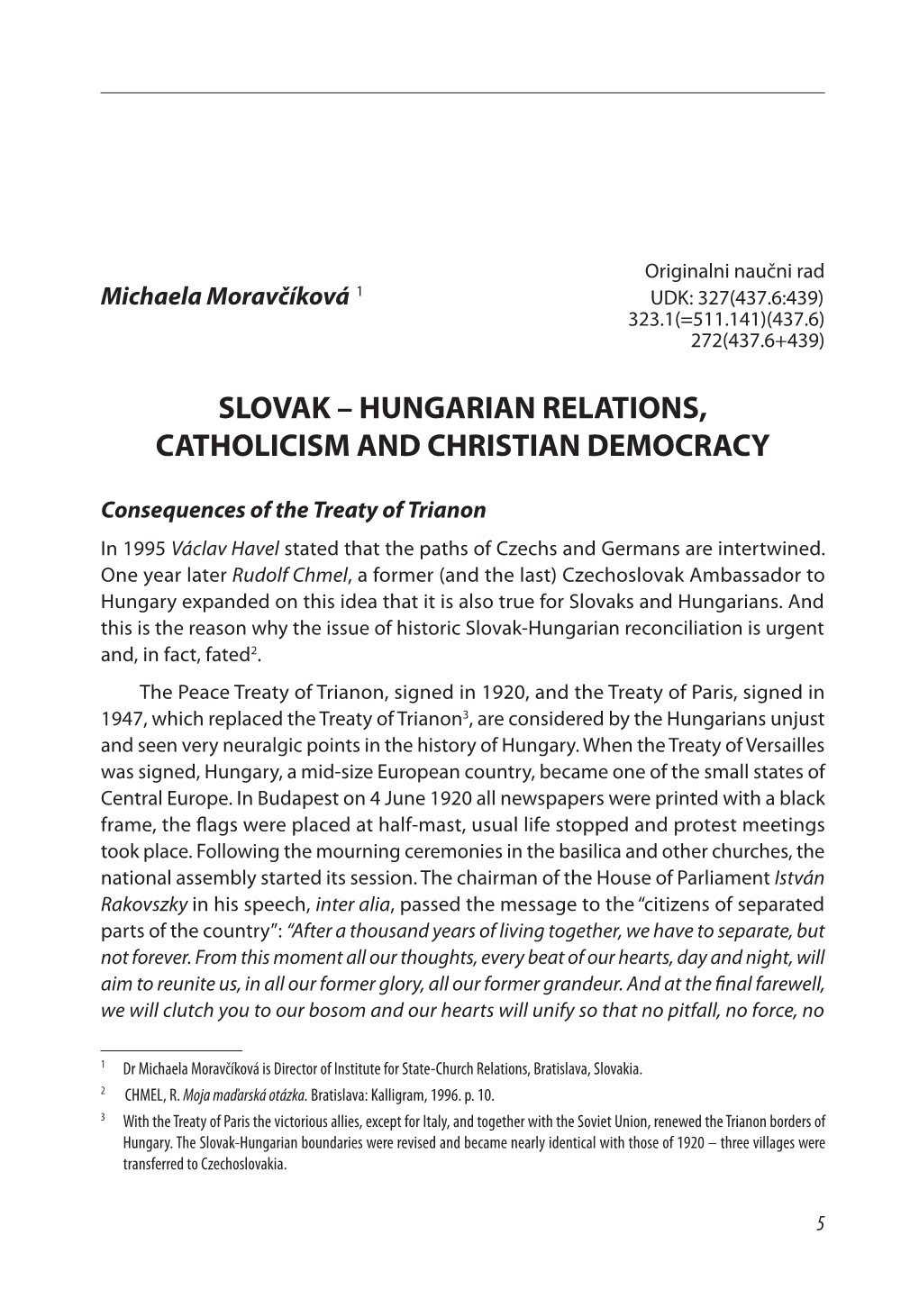 Hungarian Relations, Catholicism and Christian Democracy