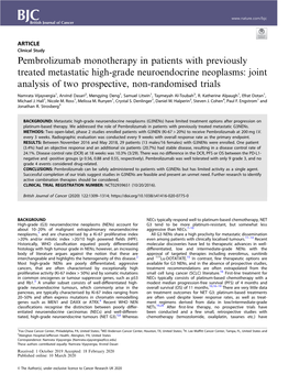 Pembrolizumab Monotherapy in Patients with Previously Treated Metastatic High-Grade Neuroendocrine Neoplasms: Joint Analysis of Two Prospective, Non-Randomised Trials