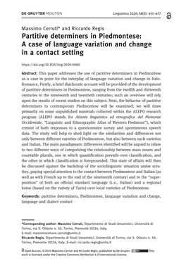 Partitive Determiners in Piedmontese: a Case of Language Variation and Change in a Contact Setting