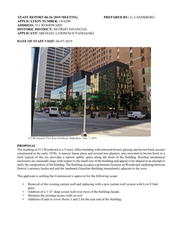 19-6299 Address: 511 Woodward Historic District: Detroit Financial Applicant: Michael Lawrence/Yamasaki