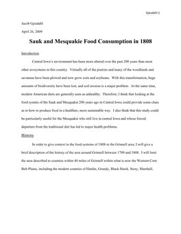 Sauk and Mesquakie Food Consumption in 1808