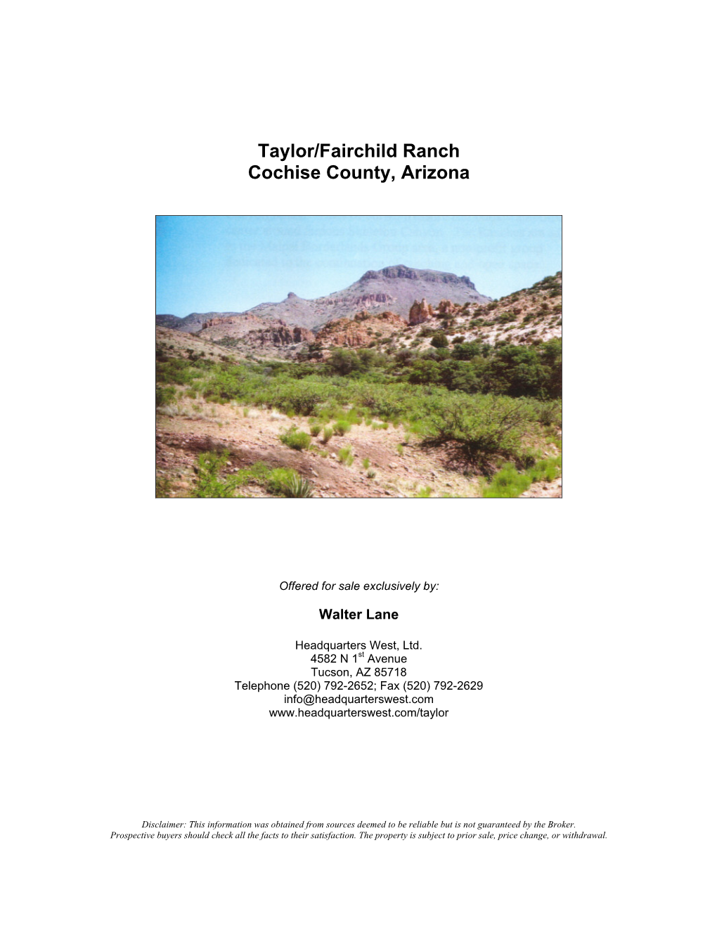 Taylor/Fairchild Ranch Cochise County, Arizona