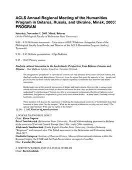 2003 Annual Regional Meeting (Minsk) Program