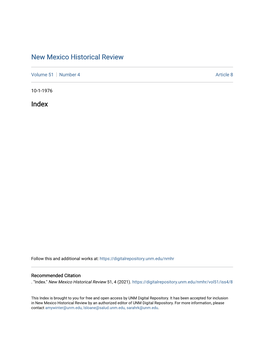 New Mexico Historical Review Index