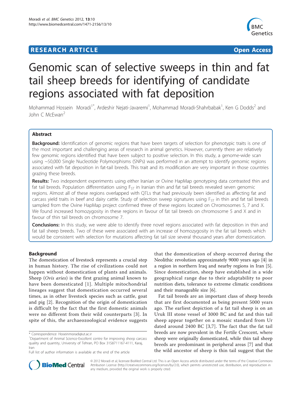 Genomic Scan of Selective Sweeps in Thin and Fat Tail Sheep Breeds For
