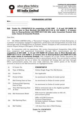 Tender No. CDG9876P19 FORWARDING