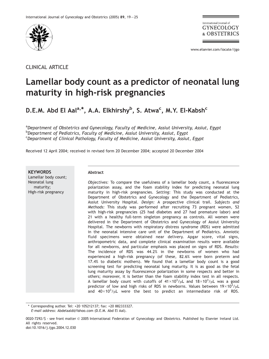 Lamellar Body Count As a Predictor of Neonatal Lung Maturity in High‐Risk