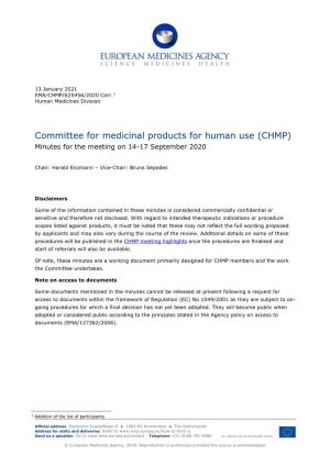 Minutes of the CHMP Meeting 14-17 September 2020