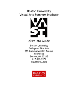 Boston University Visual Arts Summer Institute 2019 Info Guide