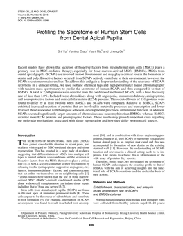 Profiling the Secretome of Human Stem Cells from Dental Apical Papilla