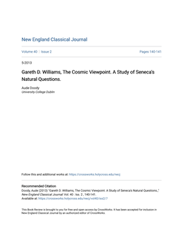 Gareth D. Williams, the Cosmic Viewpoint. a Study of Seneca's Natural Questions