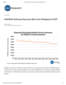 MATRIXX Oftware Receive $5M from Philippine ' PLDT
