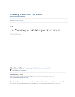 THE MACHINERY of BRITISH EMPIRE GOVERNMENT by V