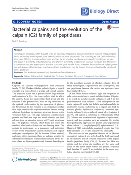Bacterial Calpains and the Evolution of the Calpain (C2) Family of Peptidases Neil D