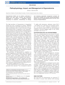 Pathophysiology, Impact, and Management of Hyponatremia