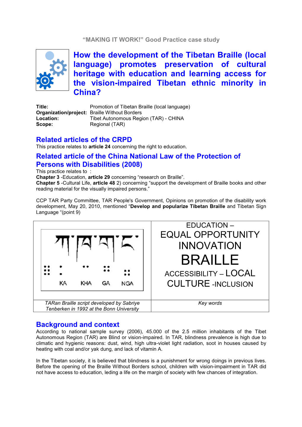 How the Development of the Tibetan Braille (Local Language)