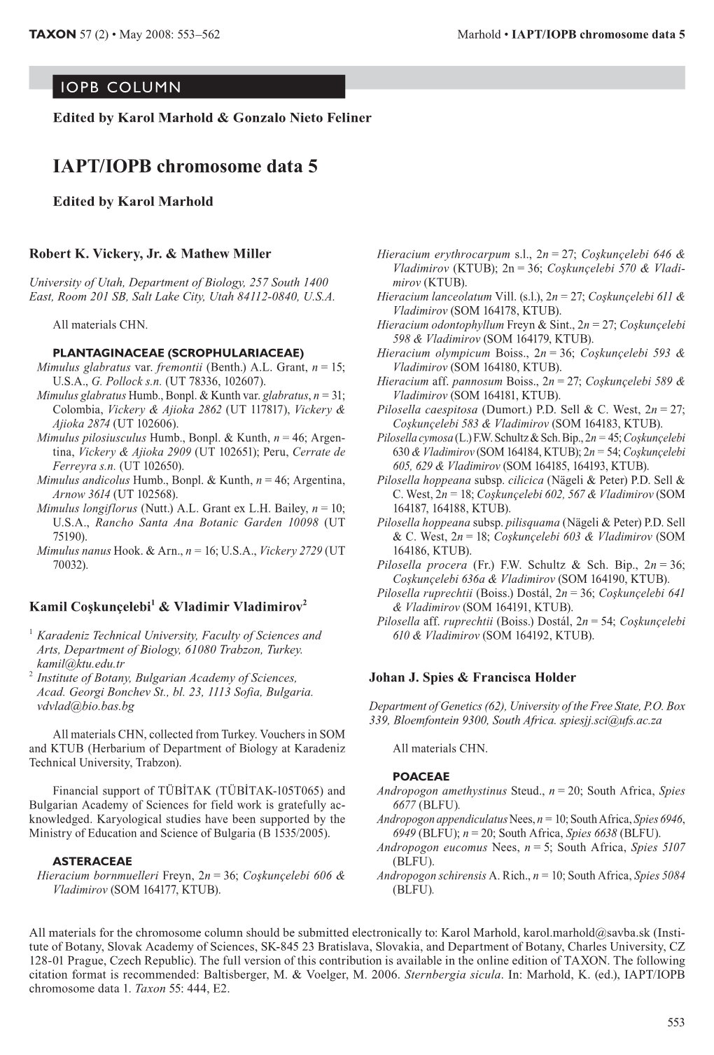 IAPT/IOPB Chromosome Data 5