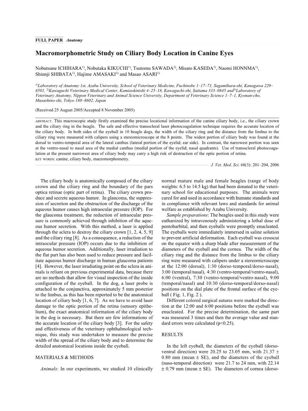 Macromorphometric Study on Ciliary Body Location in Canine Eyes