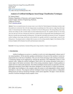 Analysis of Artificial Intelligence Based Image Classification Techniques Dr