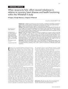 When Reciprocity Fails: Effort–Reward Imbalance in Relation to Coronary Heart Disease and Health Functioning Within the Whiteh