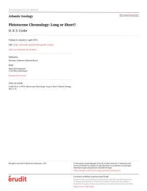Pleistocene Chronology: Long Or Short? H