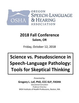 Science Vs. Pseudoscience in Speech-Language Pathology: Tools for Skeptical Thinking