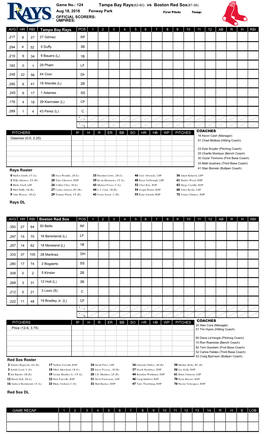 Tampa Bay Rays(62-60) Vs Boston Red Sox(87-36)