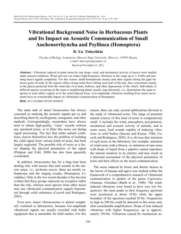 Vibrational Background Noise in Herbaceous Plants and Its Impact on Acoustic Communication of Small Auchenorrhyncha and Psyllinea (Homoptera) D