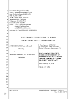 Janice Dickinson V. William H. Cosby, Jr. Case No. BC 580909 1 2 3 4 5 6