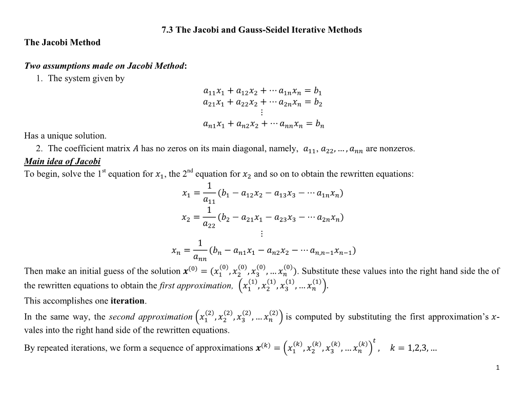 Jacobi Method and Gauss-Seidel Method to Solve