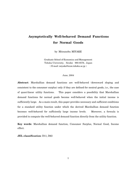 Asymptotically Well-Behaved Demand Functions for Normal Goods