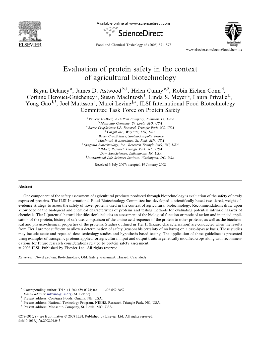 Evaluation of Protein Safety in the Context of Agricultural Biotechnology