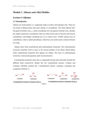 Module 3 Alkanes and Alkyl Halides Lecture 4 Alkanes