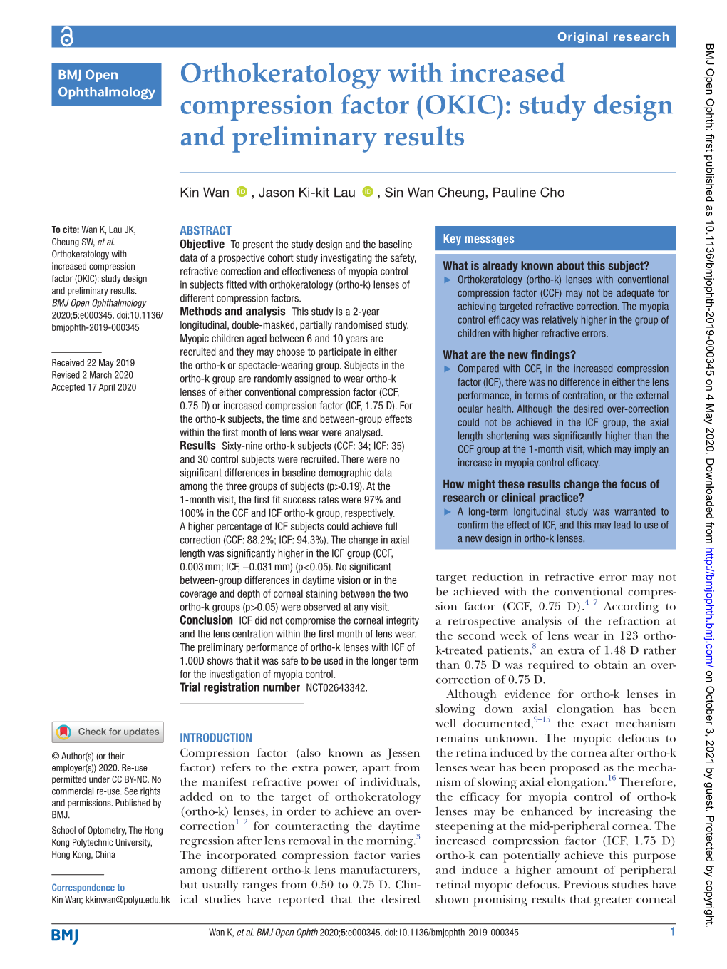 Orthokeratology with Increased Compression Factor (OKIC): Study Design and Preliminary Results