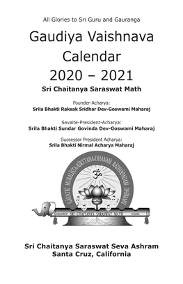 Gaudiya Vaishnava Calendar 2020 – 2021 Sri Chaitanya Saraswat Math