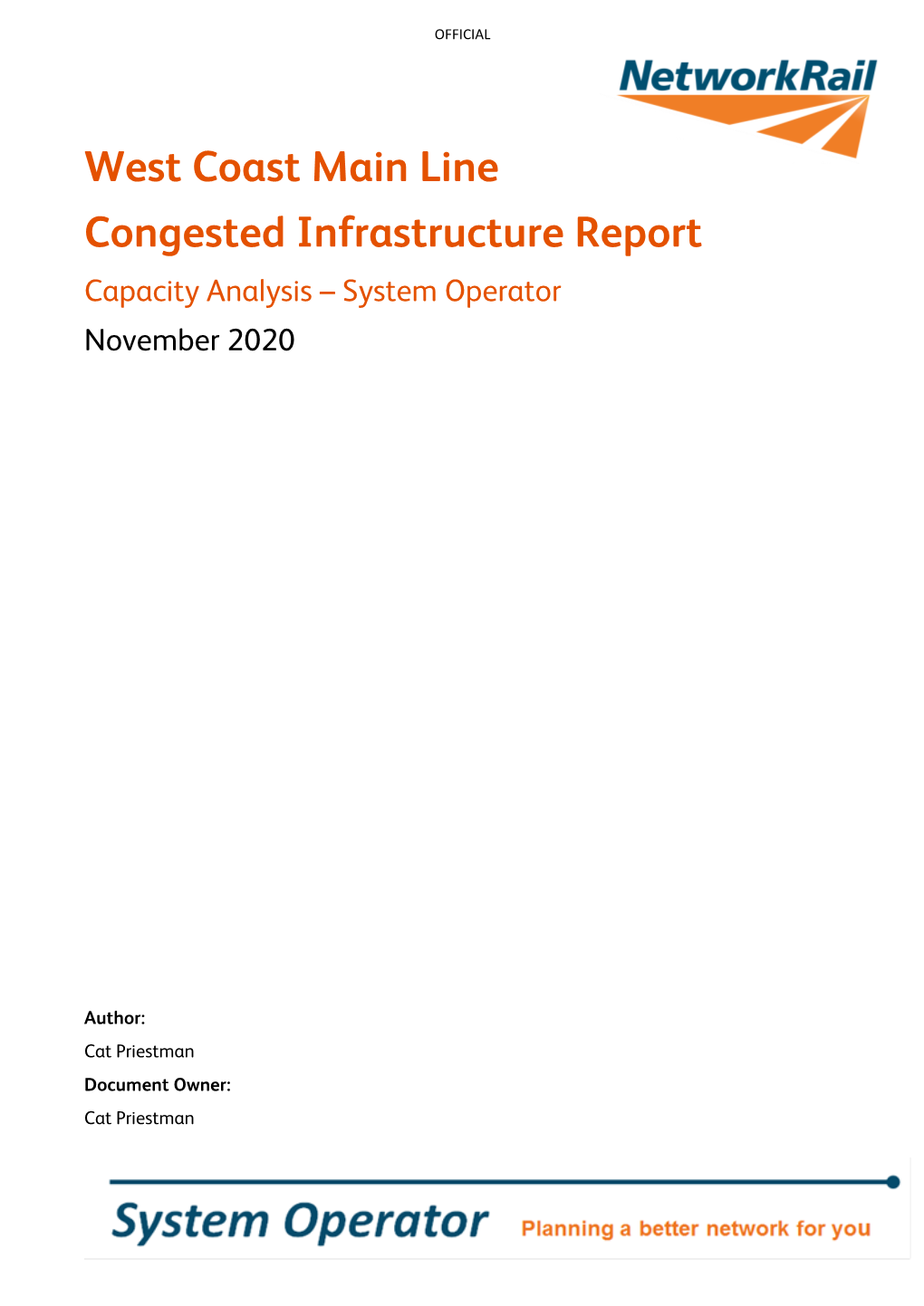 West Coast Main Line Congested Infrastructure Report Capacity Analysis – System Operator