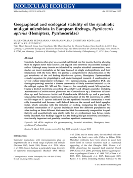 Geographical and Ecological Stability of the Symbiotic Midgut Microbiota in European Firebugs, Pyrrhocoris Apterus (Hemiptera, P