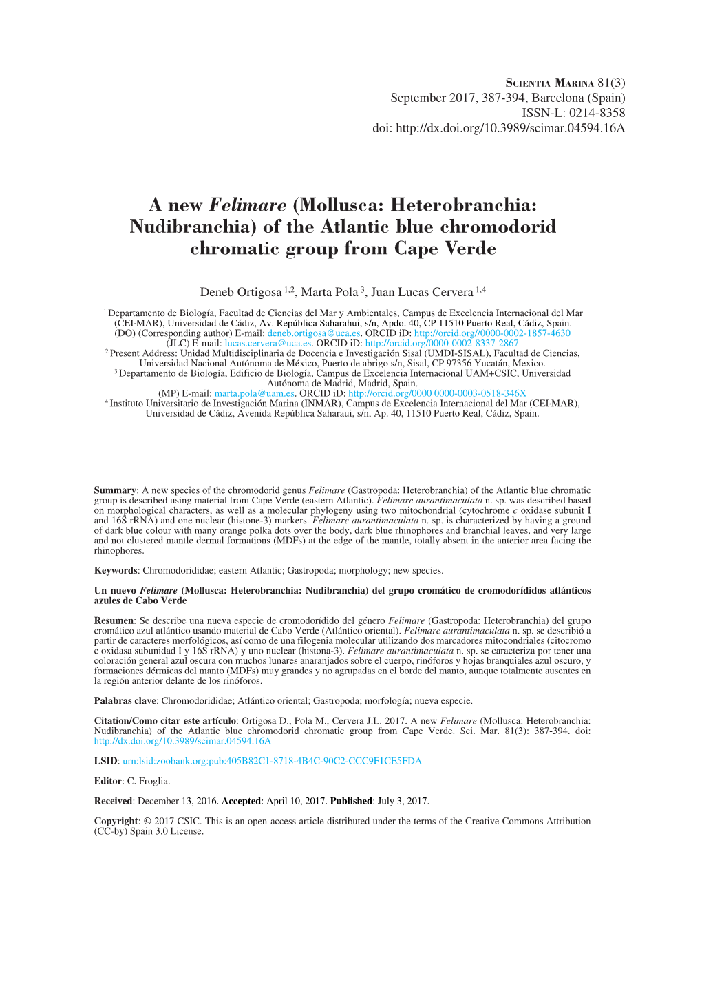 A New Felimare (Mollusca: Heterobranchia: Nudibranchia) of the Atlantic Blue Chromodorid Chromatic Group from Cape Verde