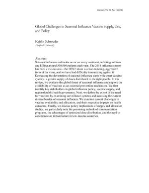 Global Challenges in Seasonal Influenza Vaccine Supply, Use, and Policy